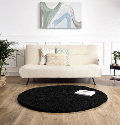 Black Thick Shaggy Circle Rug - California - 120cm