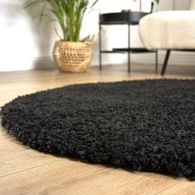 Black Thick Shaggy Circle Rug - California - 120cm
