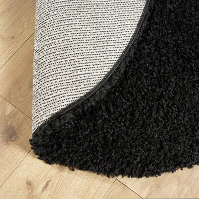 Black Thick Shaggy Circle Rug - California - 120cm