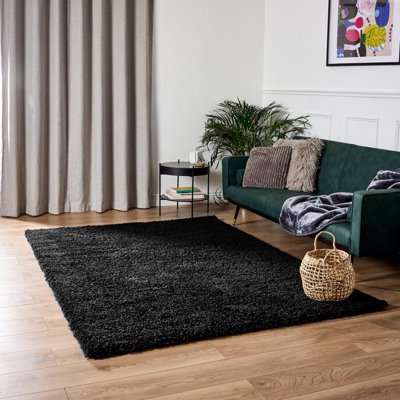 Black Thick Shaggy Rug - California - 60x110cm (2'x3'7")