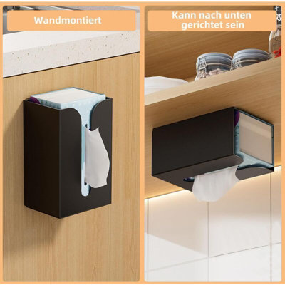 Black tissue box holder with wall mounted toilet roll holder, wall ...