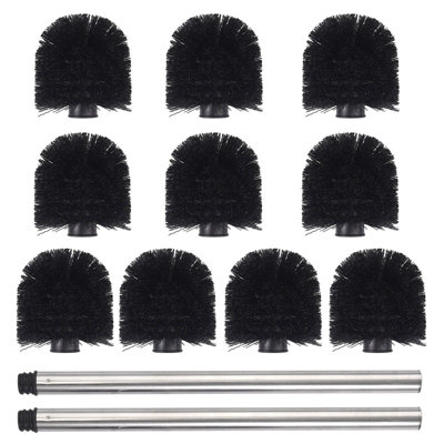 Black Toilet Brush Set with 10 Replacement Brush Heads and 2 Stainless ...