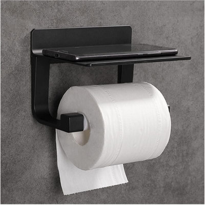 YBlucklly Self Adhesive Toilet Paper Holder – Stainless Steel, No Drilling, Matte Black, Horizontal/Vertical Mount For Bathroom, Kitchen