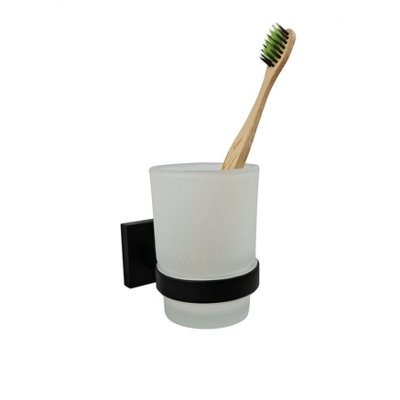 Black Toothbrush Holder with Frosted Glass Cup Wall Mounted Bathroom Accessory Price Comparisons | Compare The Build