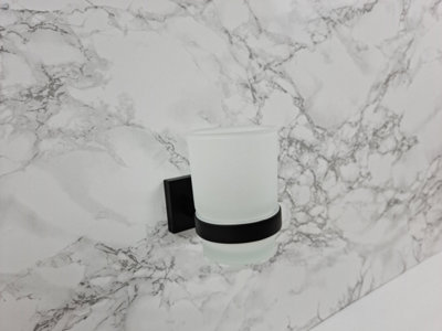 Black Toothbrush Holder with Frosted Glass Cup Wall Mounted Bathroom Accessory - 3