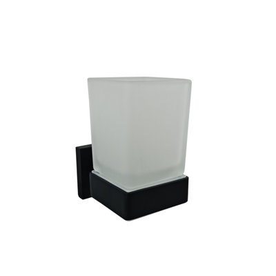 Black Toothbrush Holder with Glass Cup Wall Mounted Bathroom Accessory