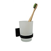 Black Toothbrush Holder with Glass Cup Wall Mounted Bathroom Accessory
