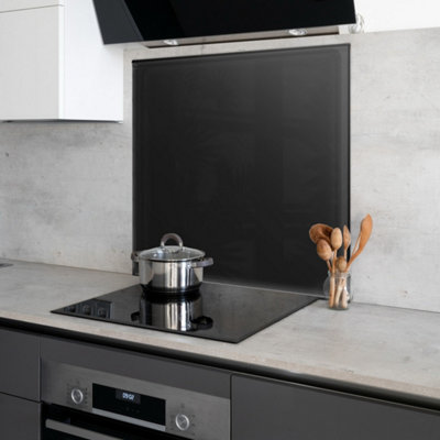 Black Toughened Glass Kitchen Splashback - 700mm x 650mm