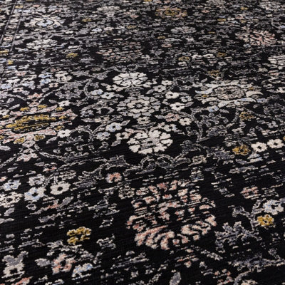 Black Traditional Bordered Luxurious Easy to clean Rug for Dining Room Bed Room and Living Room-120cm X 166cm