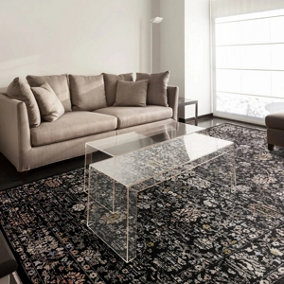 Black Traditional Bordered Luxurious Easy to clean Rug for Dining Room Bed Room and Living Room-160cm X 240cm