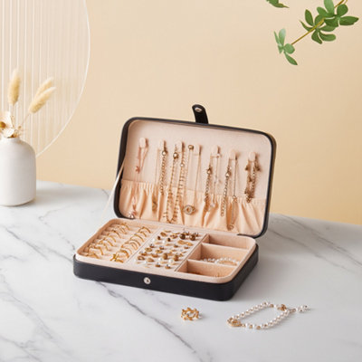 Black Travel Jewelry Box Compact and Convenient for Rings Earrings Necklaces and Bracelets DIY at B Q