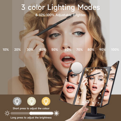 Black Tri-Fold Makeup Mirror with LED Lights