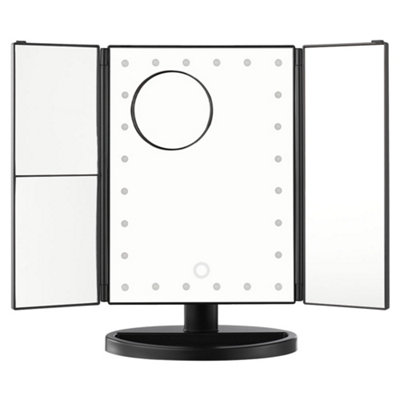 Black Tri-Fold Makeup Mirror with LED Lights