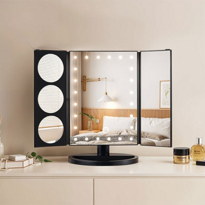 Black Tri-Fold Makeup Mirror with LED Lights