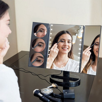 Black Tri-Fold Makeup Mirror with LED Lights