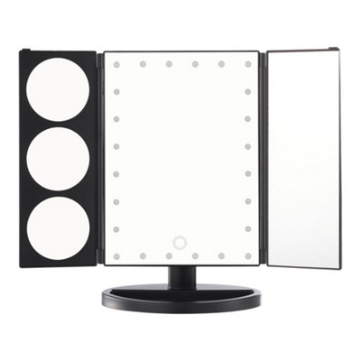 Black Tri-Fold Makeup Mirror with LED Lights