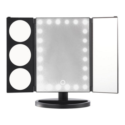 Black Tri-Fold Makeup Mirror with LED Lights