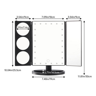 Black Tri-Fold Makeup Mirror with LED Lights