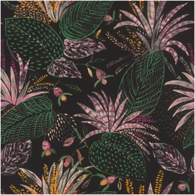 Black Tropical Leaf Botanical Wallpaper Dark Floral Feature Wall Modern