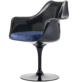 Black Tulip Armchair with Luxurious Cushion Dark Blue