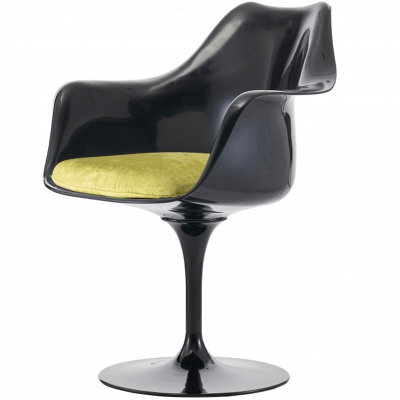 Black Tulip Armchair with Luxurious Cushion Green