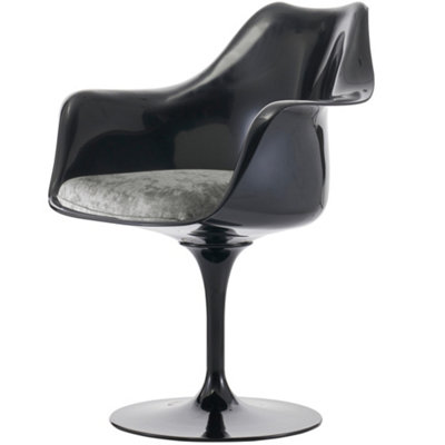 Black Tulip Armchair with Luxurious Cushion Mid Grey