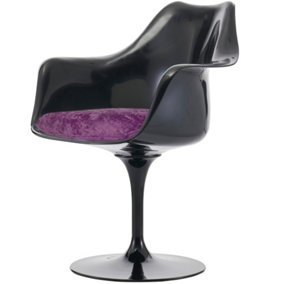 Black Tulip Armchair with Luxurious Cushion Purple