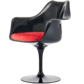 Black Tulip Armchair with Luxurious Cushion Red