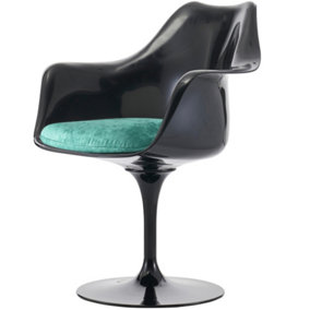 Black Tulip Armchair with Luxurious Cushion Turquoise