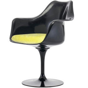 Black Tulip Armchair with Luxurious Cushion Yellow