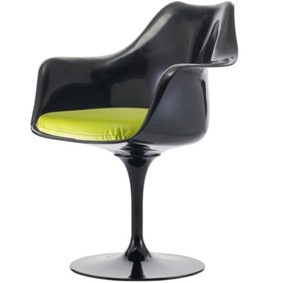 Black Tulip Armchair with PU Cushion Green