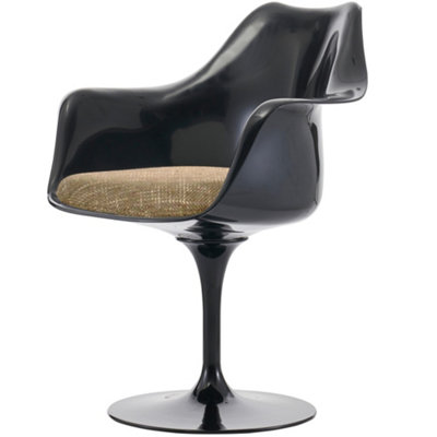 Black Tulip Armchair with Textured Cushion Beige