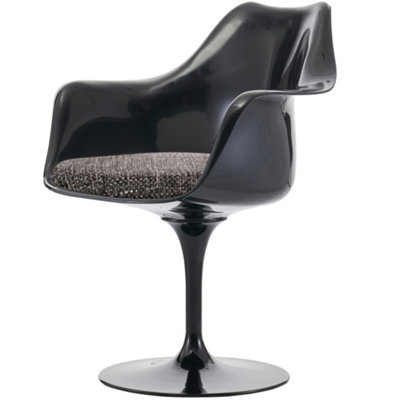 Black Tulip Armchair with Textured Cushion Grey