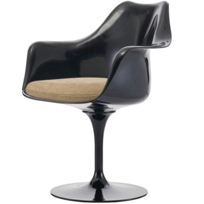 Black Tulip Armchair with Velveteen Cushion Beige