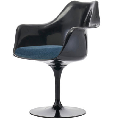 Black Tulip Armchair with Velveteen Cushion Navy