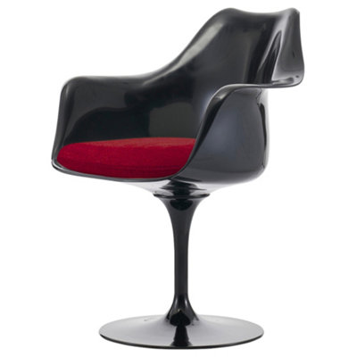 Black Tulip Armchair with Velveteen Cushion Scarlet Red