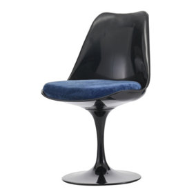 Black Tulip Dining Chair with Luxurious Cushion Dark Blue