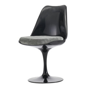 Black Tulip Dining Chair with Luxurious Cushion Mid Grey