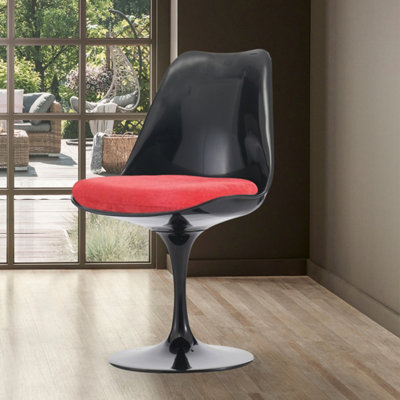 Black Tulip Dining Chair with Luxurious Cushion Raspberry