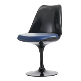 Black Tulip Dining Chair with PU Cushion Navy Blue