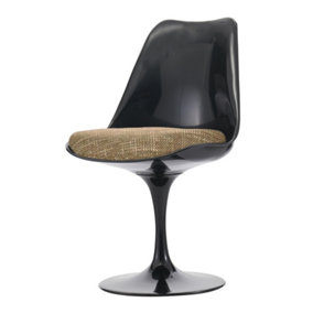 Black Tulip Dining Chair with Textured Cushion Beige