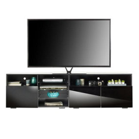 Black TV Stand Cabinet 200cm with LED Lights, Storage Shelves SoundBar Shelf 55cm Tall