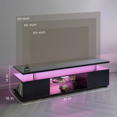 Black TV Stand with LED Lights & Storage for TVs up to 65 Inch