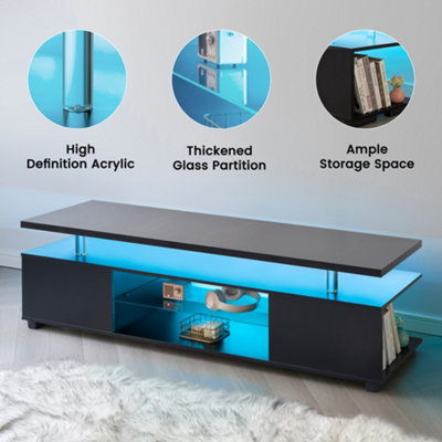 Black TV Stand with LED Lights & Storage for TVs up to 65 Inch