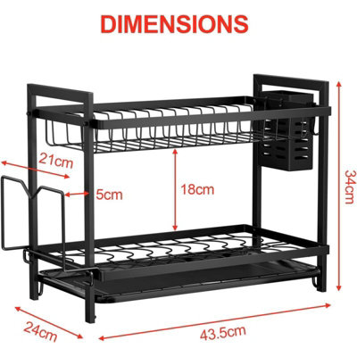 Black Two Tier Over Sink Dish Drainer with Removable Drip Tray and ...