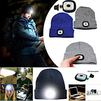 Black Unisex LED Beanie Hat With USB Rechargeable Battery 5 Hours High Powered Light