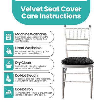 Black Velvet Chair Seat Pad Covers - Pack of 10
