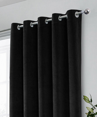 Black Velvet, Supersoft, 100% Blackout, Thermal Pair of Curtains with Eyelet Top - 90 x 72 inch (229x183cm)