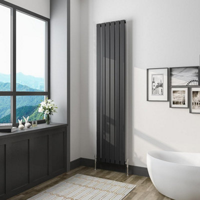 Black Vertical Radiator Single Flat Pannel (H)1800mm (W)408mm 3100 BTU Steel Compatible for Central Heating System