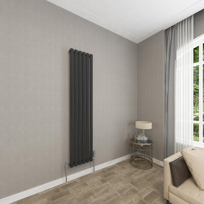 Black Vertical Radiator Single Oval Column (H)1600mm (W)354mm 3410 BTU Steel Compatible for Central Heating System